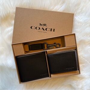 COACH Black Leather Wallet 3 Piece Gift Set New in Box